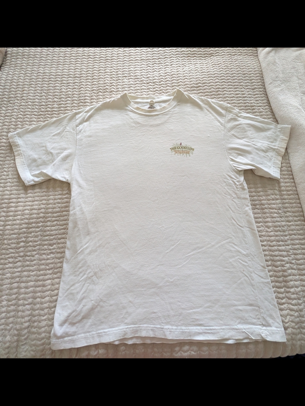 Newport White Crewneck Tee with The Good Life Golf Chest Logo